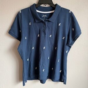 Disneyland Resort Navy White Embroidered Mickey Mouse Short Sleeve Polo Women 1X